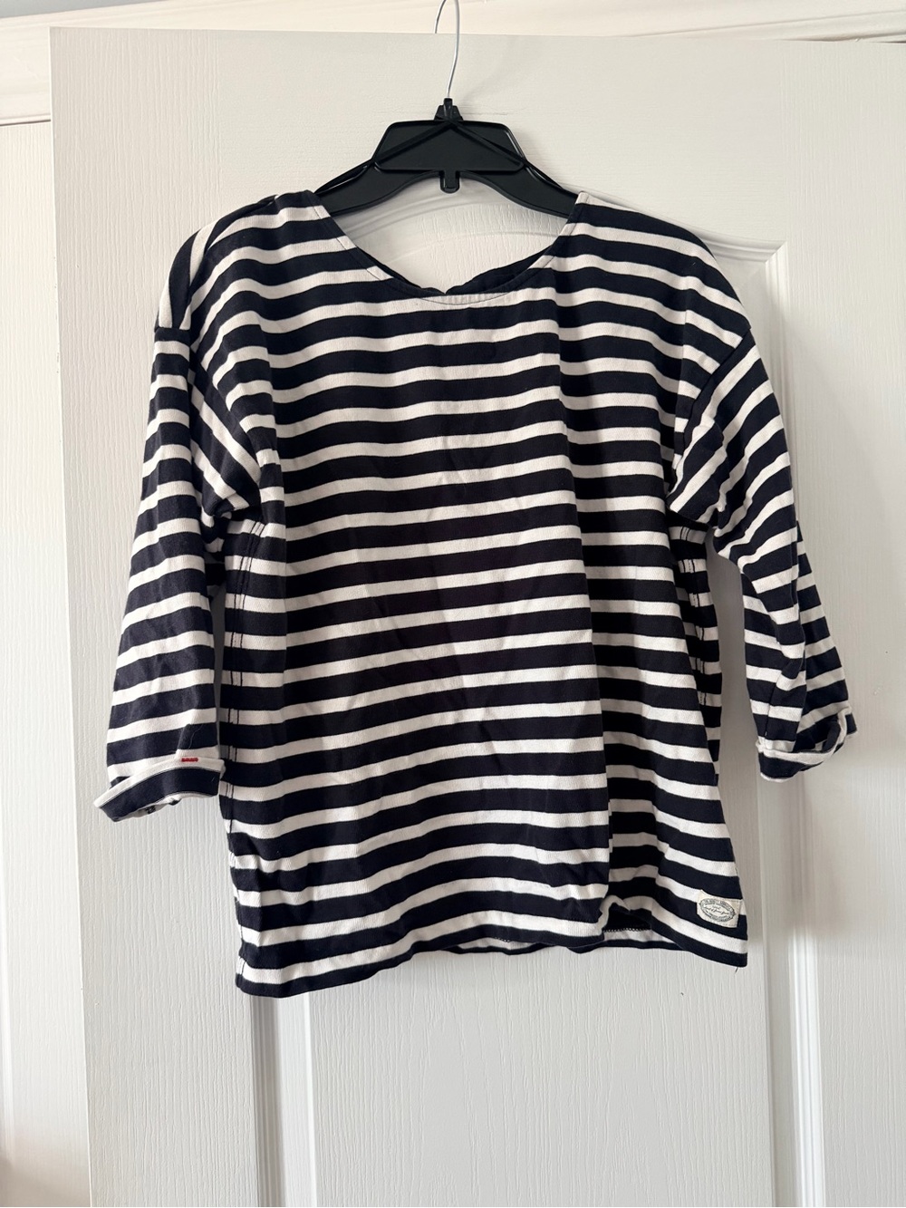 Women's H&M Navy & White Striped 3/4 Sleeve Shirt with Bow Back Size L